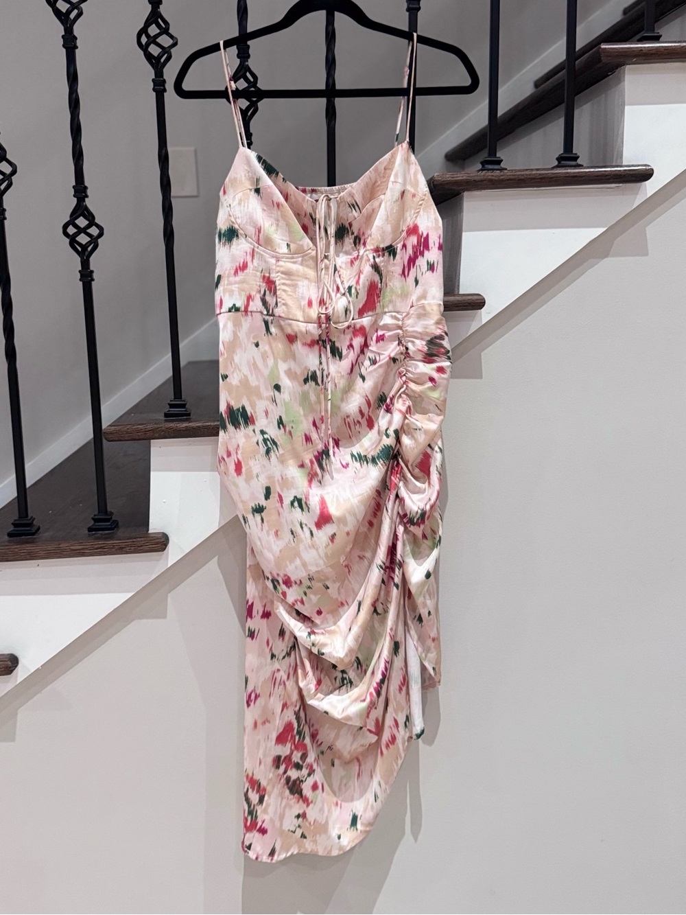 Floral Blush Satin Slip Dress with Adjustable Spaghetti Straps